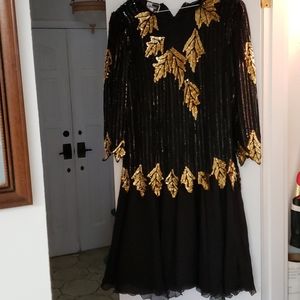 Glamorous Black and Gold Sequin Long Sleeve Dress
